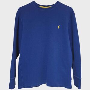 Ralph Lauren Womens Waffle-Knit Thermal Sleepwear Royal Blue, Yellow Pony Cotton